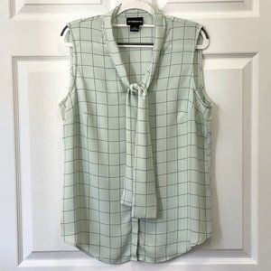 Liz Claiborne Women's Sleeveless Blouse Celery Green Black Tie Front M